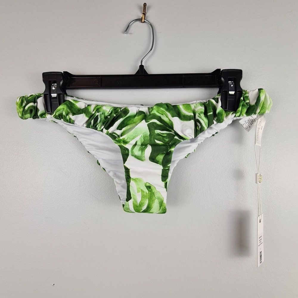 Caroline Constas Dorit Bikini Bottom S White Green Palm Leaf Ruffle NEW Micro